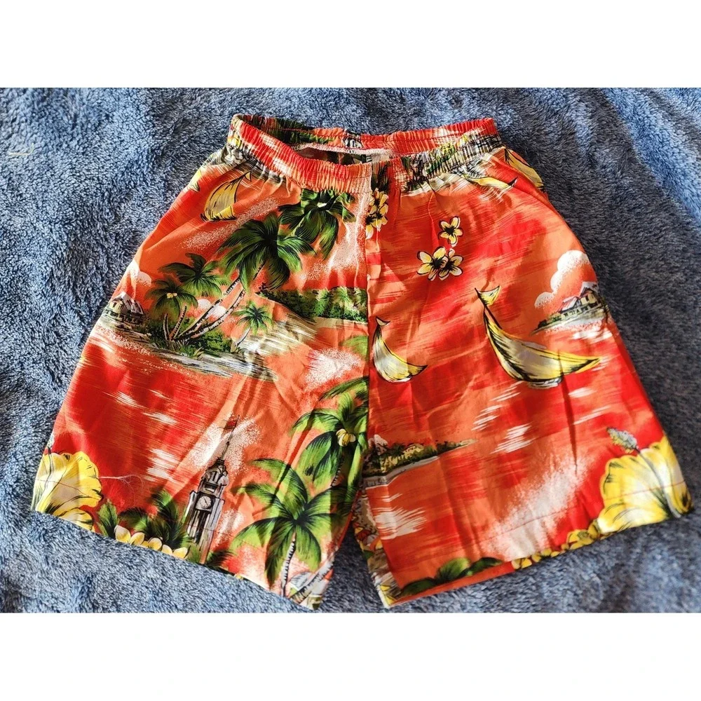 Vintage Hawaiian Fashion Made in Hawaii 2pc Set Shirt Shorts Boys 8 Sunset Aloha